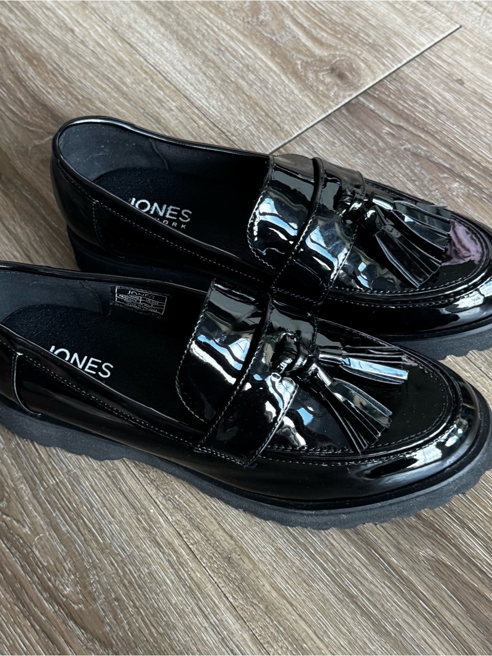 Jones Nee York Black Patent Tassel Penny Loafers